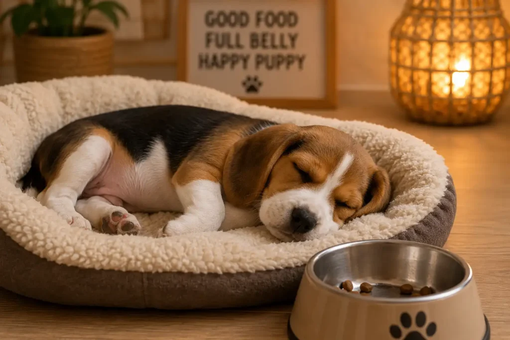 puppy sleeping peacefully in a cozy